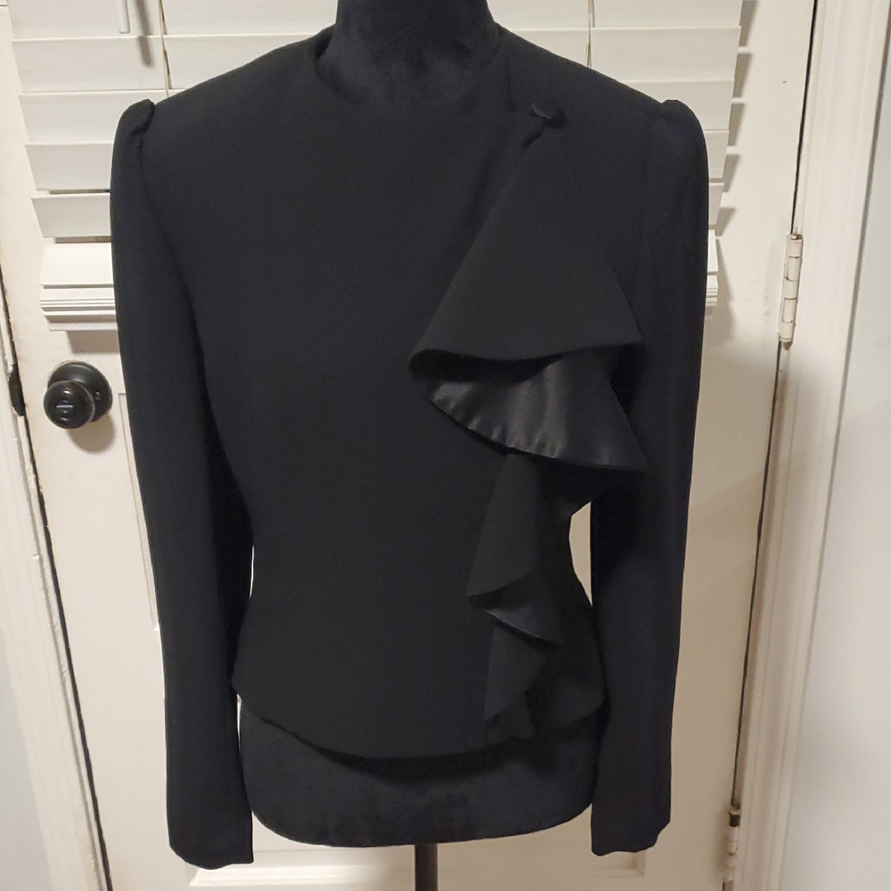 Frascara Elegant Black Ruffle Blazer